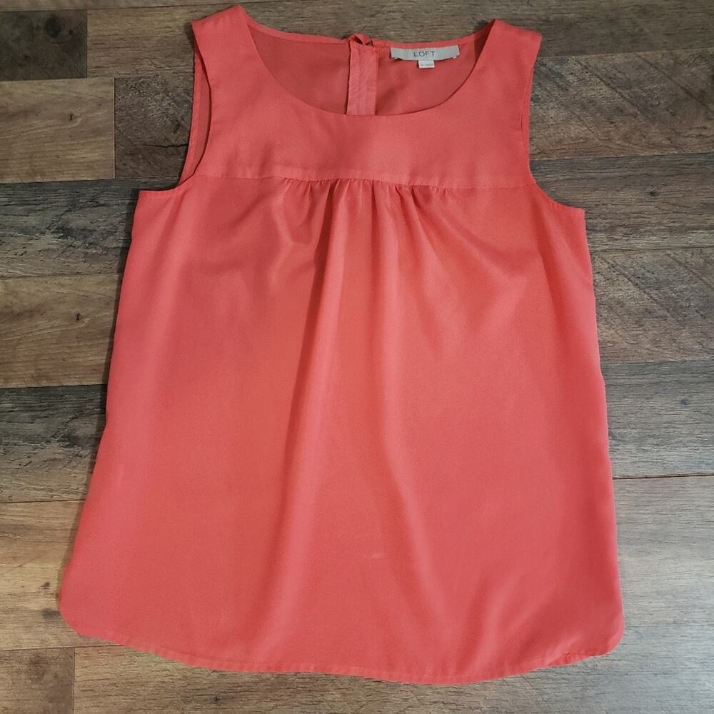 Ann Taylor LOFT Coral Pink Scoopneck‎ Ruched Sleeveless Zipper Tank Blouse XS